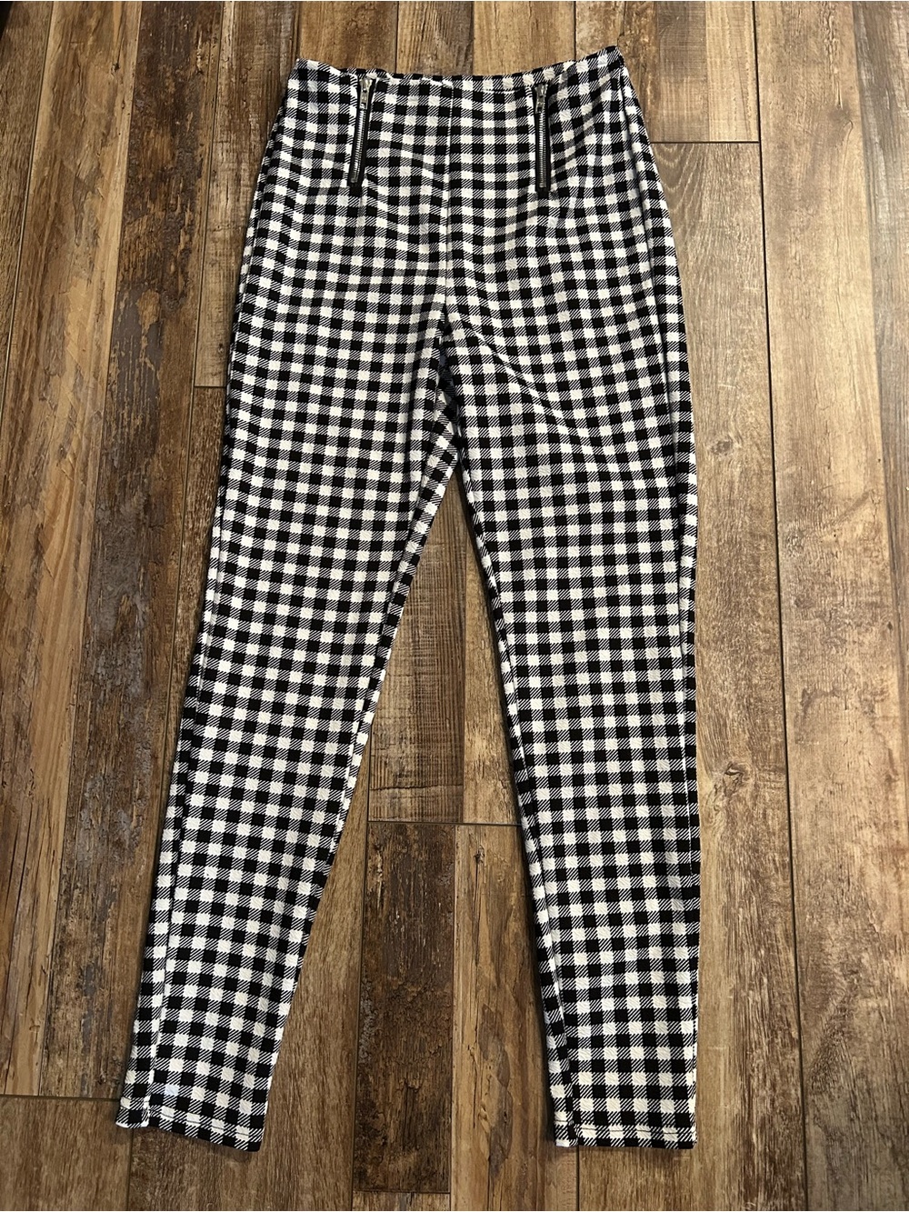 SHEIN Black & White Gingham Slim Chinos